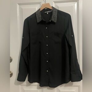 Karl lagerfeld- long- sleeve, button-up , pearl collar & buttons